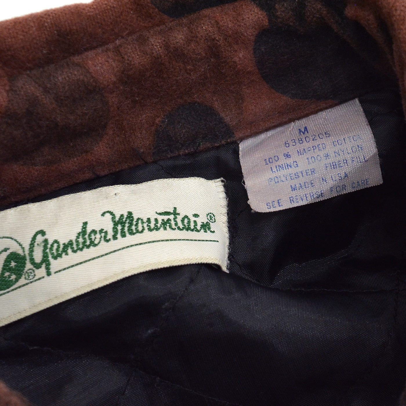 1980's GANDER MOUNTAIN BROWN DUCK HUNTER CAMO CHAMOIS SHIRT ... M
