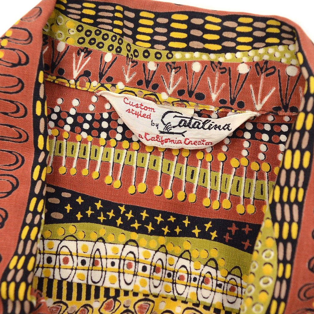 1950's CATALINA EGYPTIENNE PRINT COTTON S/S SHIRT ... M
