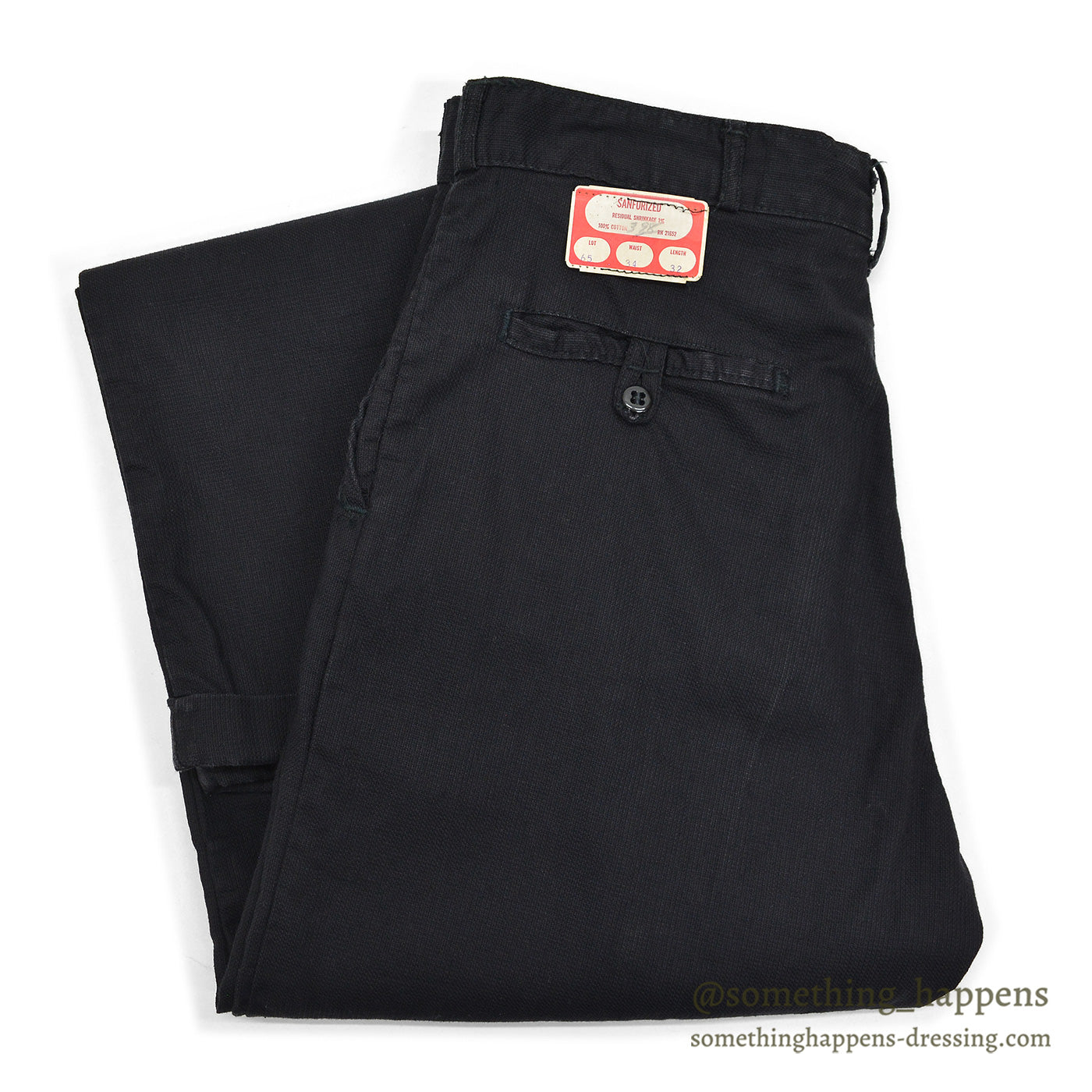1950's OLD BLACK ALL COTTON WORK PANTS ... W33/L30