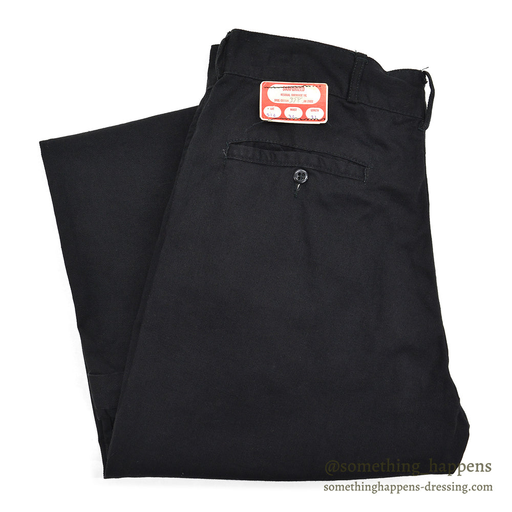 1950s OLD BLACK ALL COTTON WORK PANTS / CHINO ... W33/L30