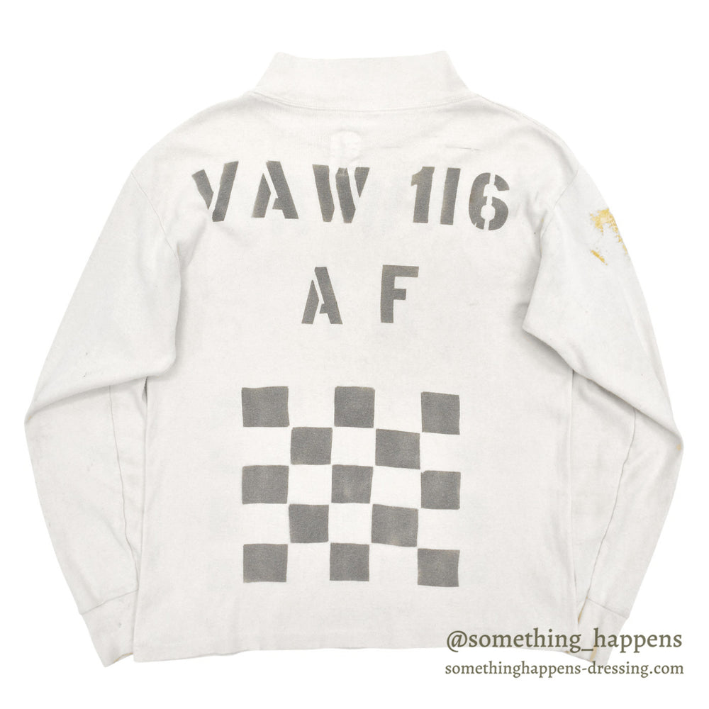 1980's USNAVY JERSEY, FLIGHT DECK CREWMAN'S WHITE / CHECKERED FLAG STENCIL ... XL