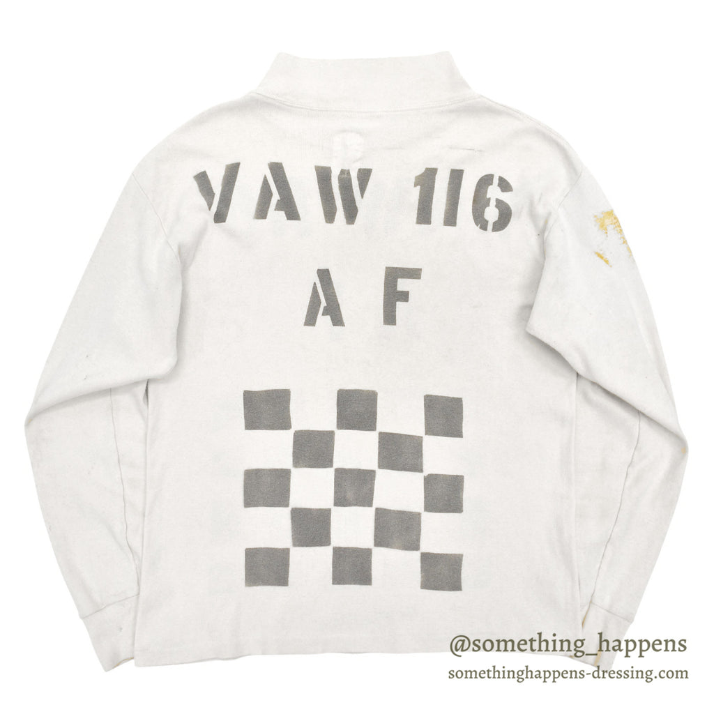 1980's U.S.NAVY JERSEY, FLIGHT DECK CREWMAN'S WHITE / CHECKERED FLAG STENCIL ... XL