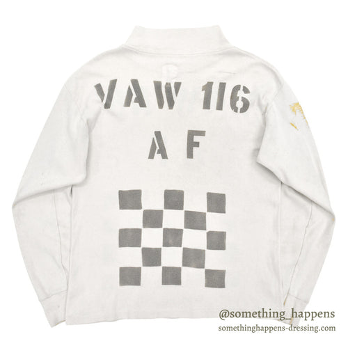 1980's USNAVY JERSEY, FLIGHT DECK CREWMAN'S WHITE / CHECKERED FLAG STENCIL ... XL