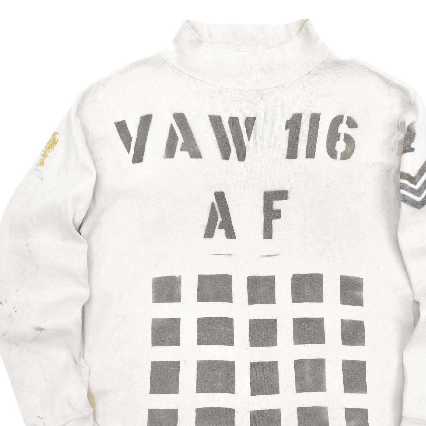 1980's U.S.NAVY JERSEY, FLIGHT DECK CREWMAN'S WHITE / CHECKERED FLAG STENCIL ... XL