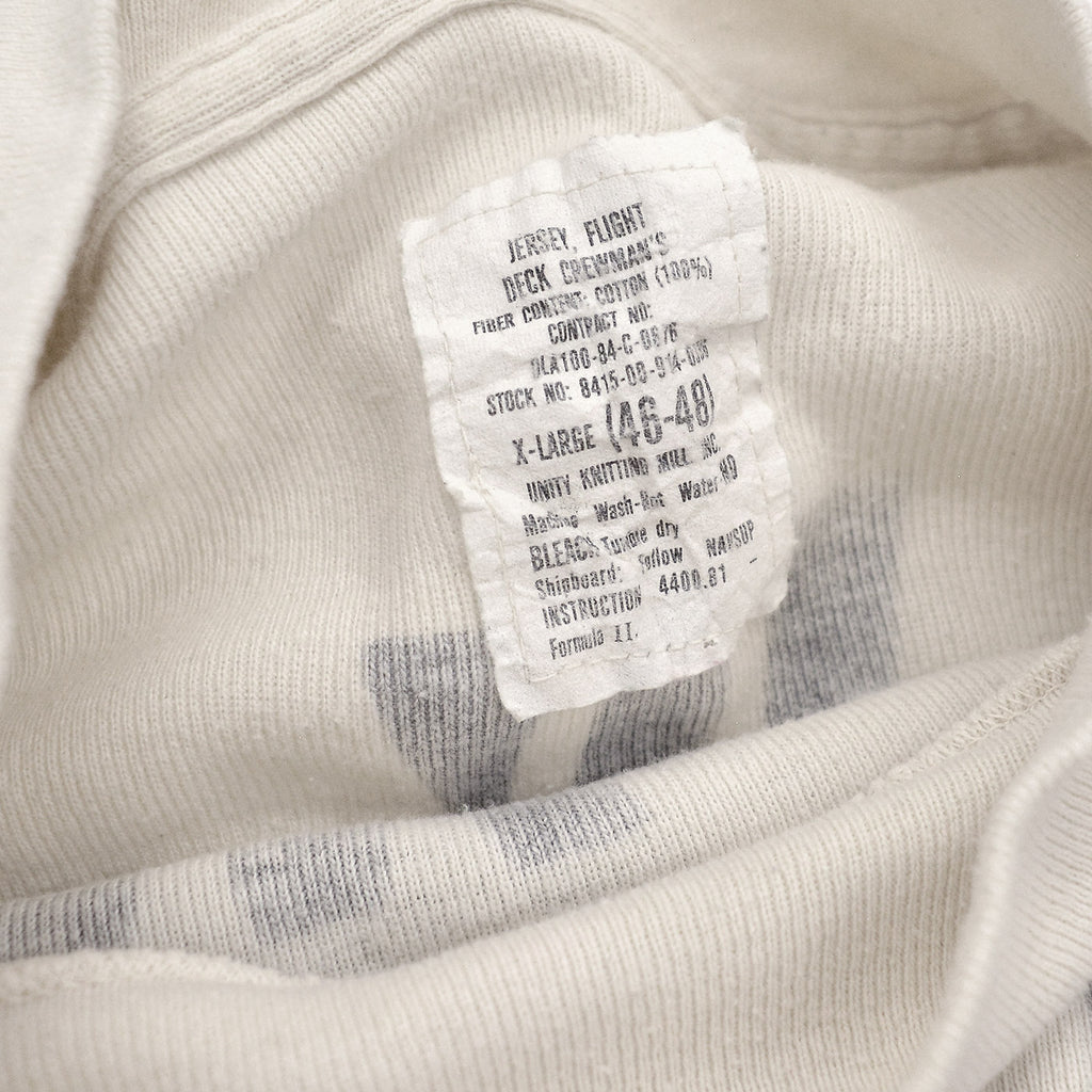 1980's U.S.NAVY JERSEY, FLIGHT DECK CREWMAN'S WHITE / CHECKERED FLAG STENCIL ... XL