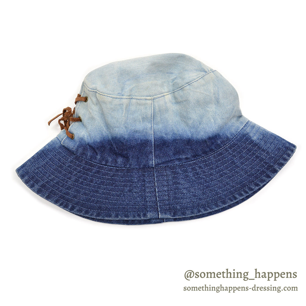 1990's~ OLD LACE-UP DENIM BUCKET HAT / BLEACHED...