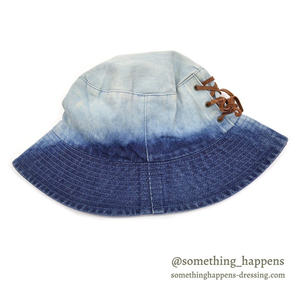 1990's~ OLD LACE-UP DENIM BUCKET HAT / BLEACHED...