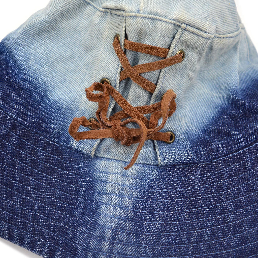 1990's~ OLD LACE-UP DENIM BUCKET HAT / BLEACHED...