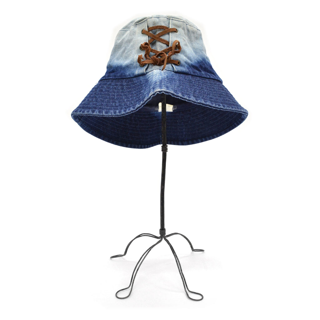 1990's~ OLD LACE-UP DENIM BUCKET HAT / BLEACHED...
