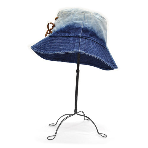 1990's~ OLD LACE-UP DENIM BUCKET HAT / BLEACHED...