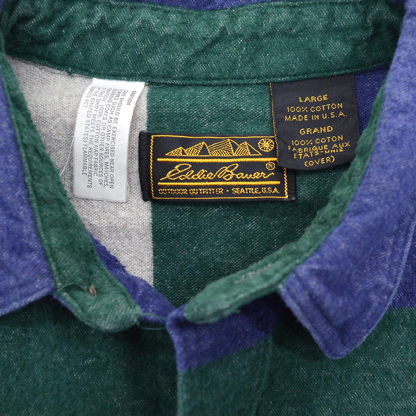 1980's EDDIE BAUER BORDER FLANNEL SHIRT / MADE IN USA ... L