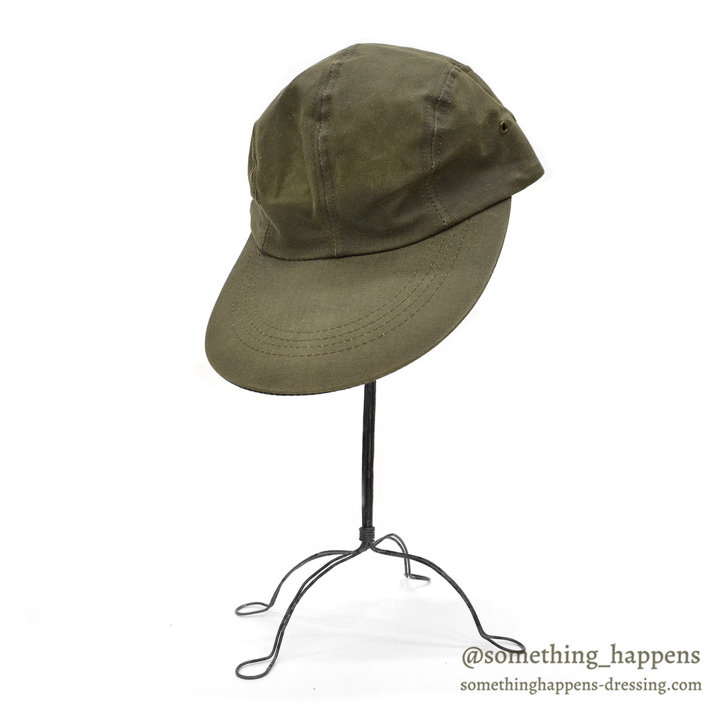 1980s FILSON OLIVE TIN CLOTH LONG BILL CAP / NO LOGO ... L