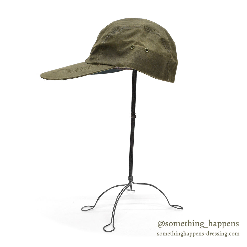 1980s FILSON OLIVE TIN CLOTH LONG BILL CAP / NO LOGO ... L