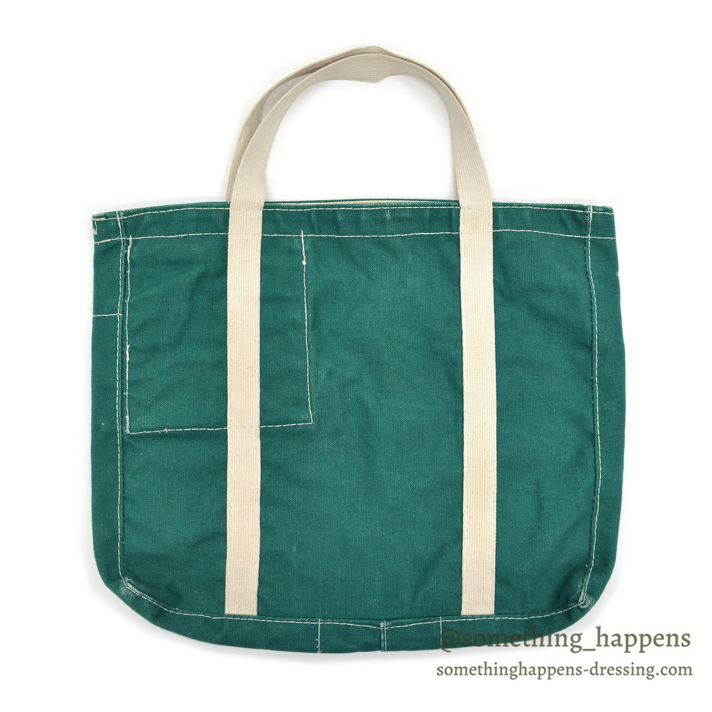 1980's UNKNOWN GREEN CANVAS TOTE BAG / UNUSUAL POCKET ...