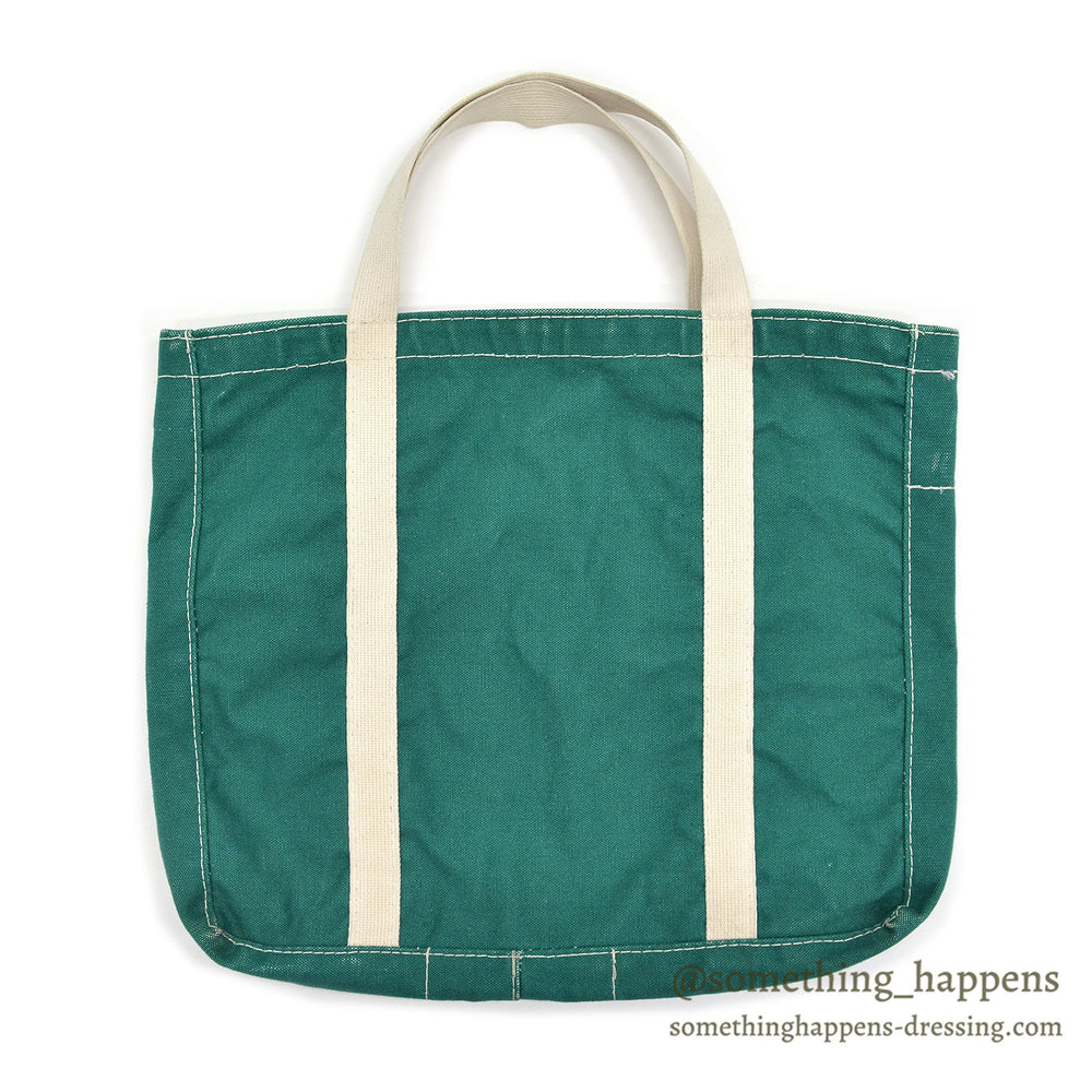 1980's UNKNOWN GREEN CANVAS TOTE BAG / UNUSUAL POCKET...