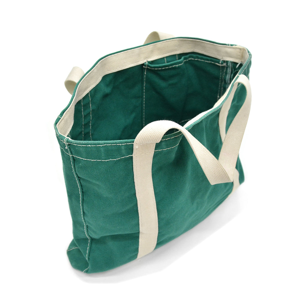 1980's UNKNOWN GREEN CANVAS TOTE BAG / UNUSUAL POCKET...