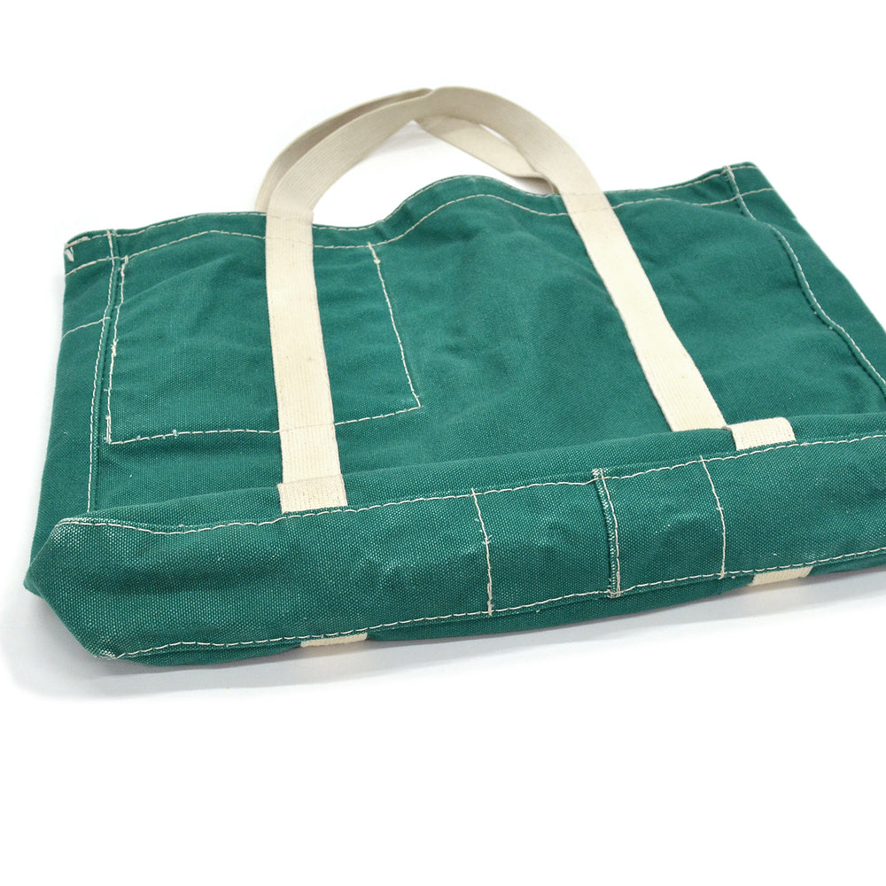 1980's UNKNOWN GREEN CANVAS TOTE BAG / UNUSUAL POCKET...
