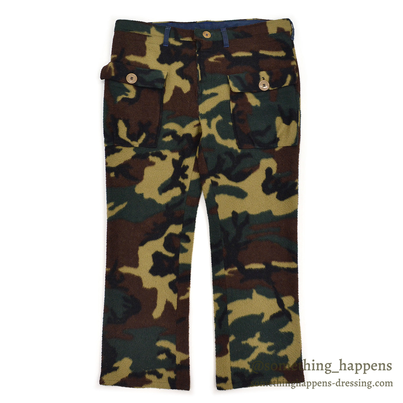 1980's HAND MADE WOODLAND CAMO FLEECE PANTS ... W37/L27
