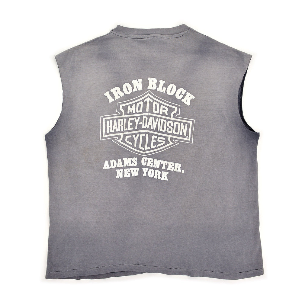 1980's~ HANES HARLEY DAVIDSON CUT-OFF SLEEVELESS TEE / SUN FADED ... XL
