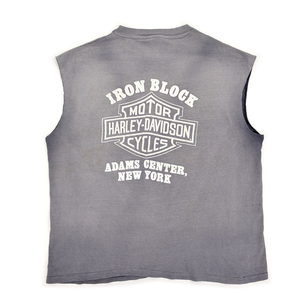 1980's~ HANES HARLEY DAVIDSON CUT-OFF SLEEVELESS TEE / SUN FADED ... XL