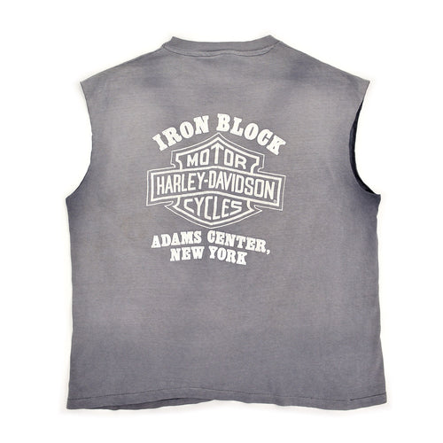 1980's~ HANES HARLEY DAVIDSON CUT-OFF SLEEVELESS TEE / SUN FADED ... XL