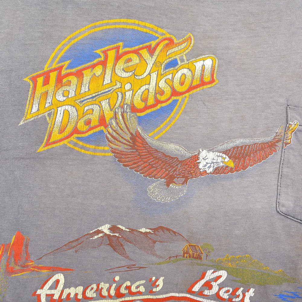 1980's~ HANES HARLEY DAVIDSON CUT-OFF SLEEVELESS TEE / SUN FADED ... XL