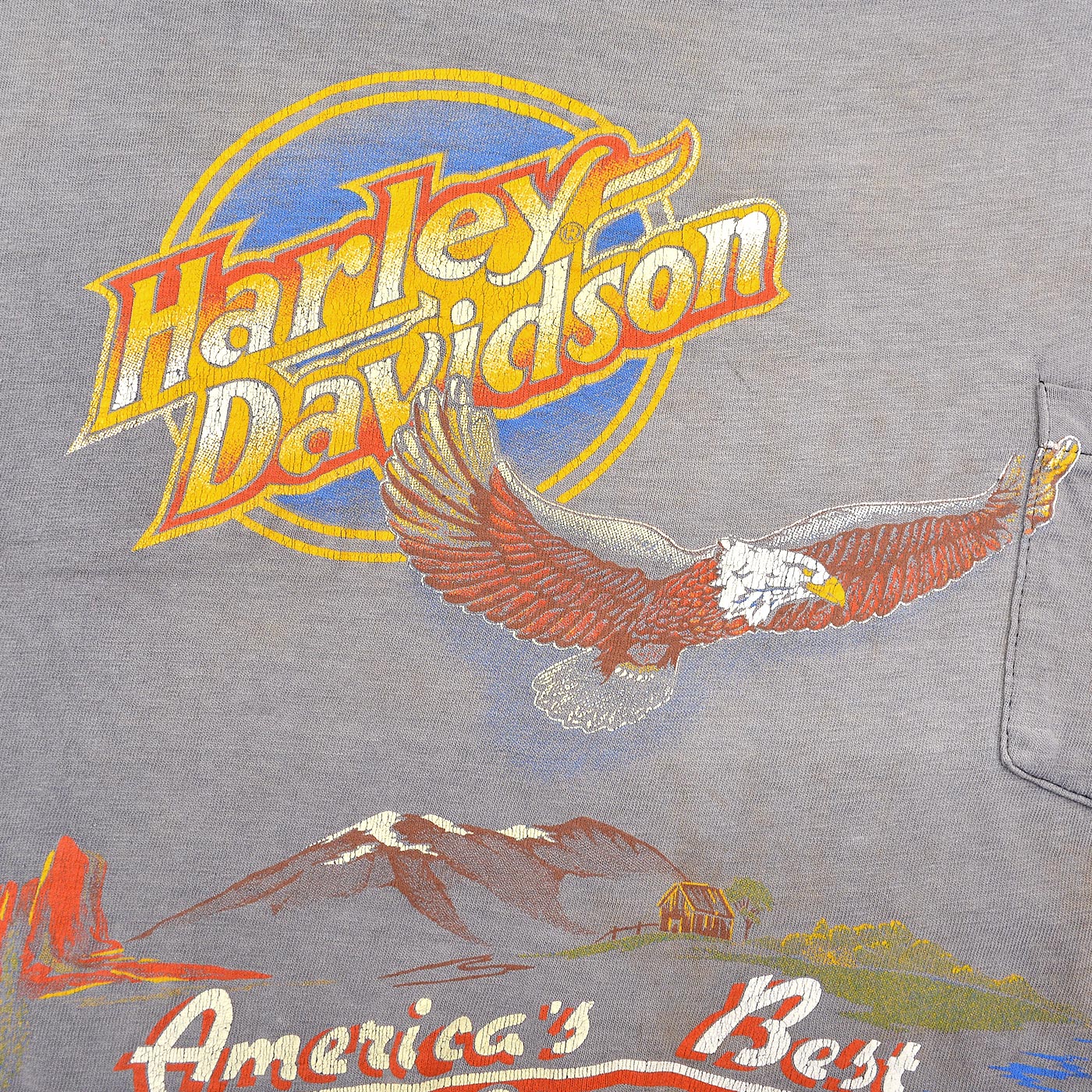 1980's~ HANES HARLEY DAVIDSON CUT-OFF SLEEVELESS TEE / SUN FADED ... XL