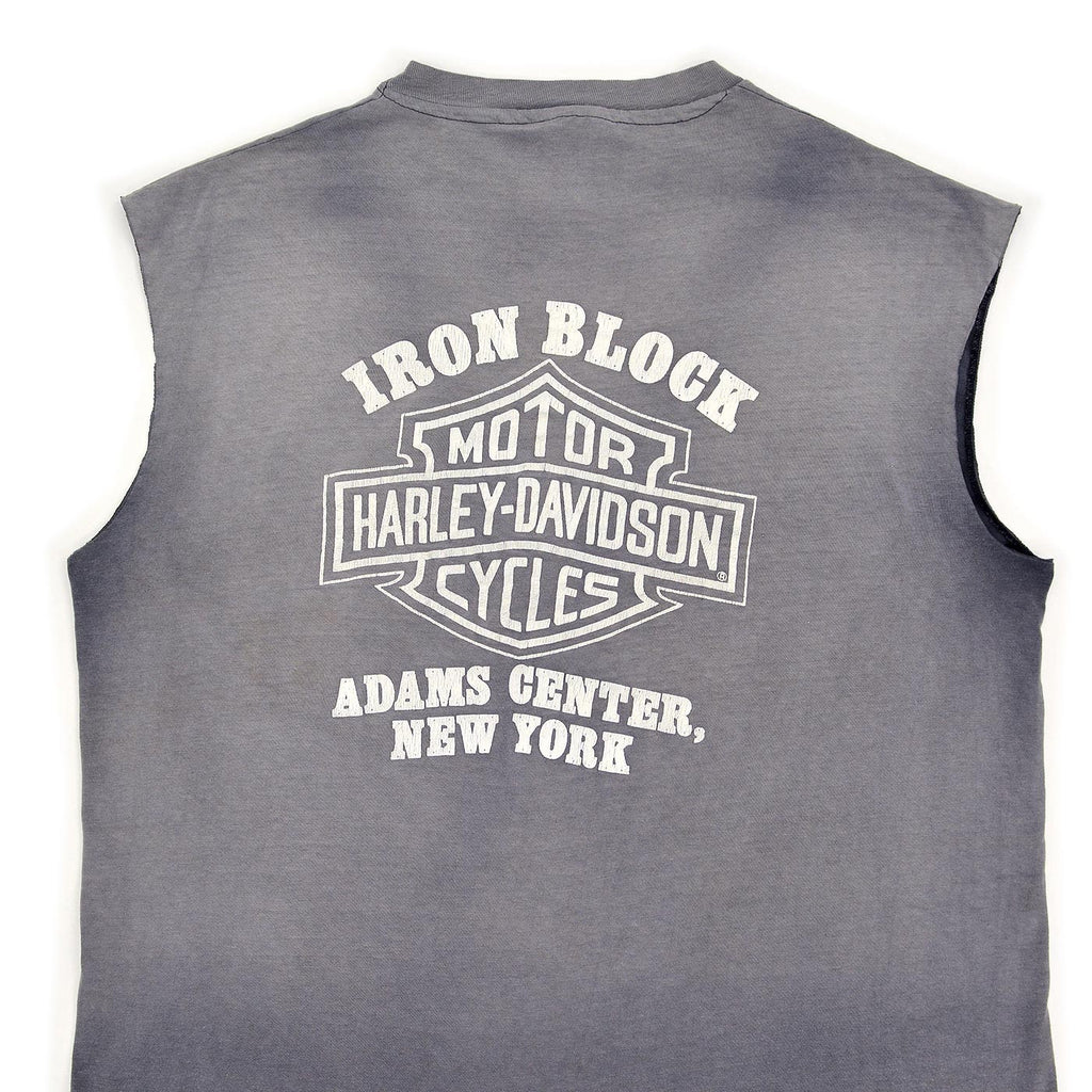 1980's~ HANES HARLEY DAVIDSON CUT-OFF SLEEVELESS TEE / SUN FADED ... XL