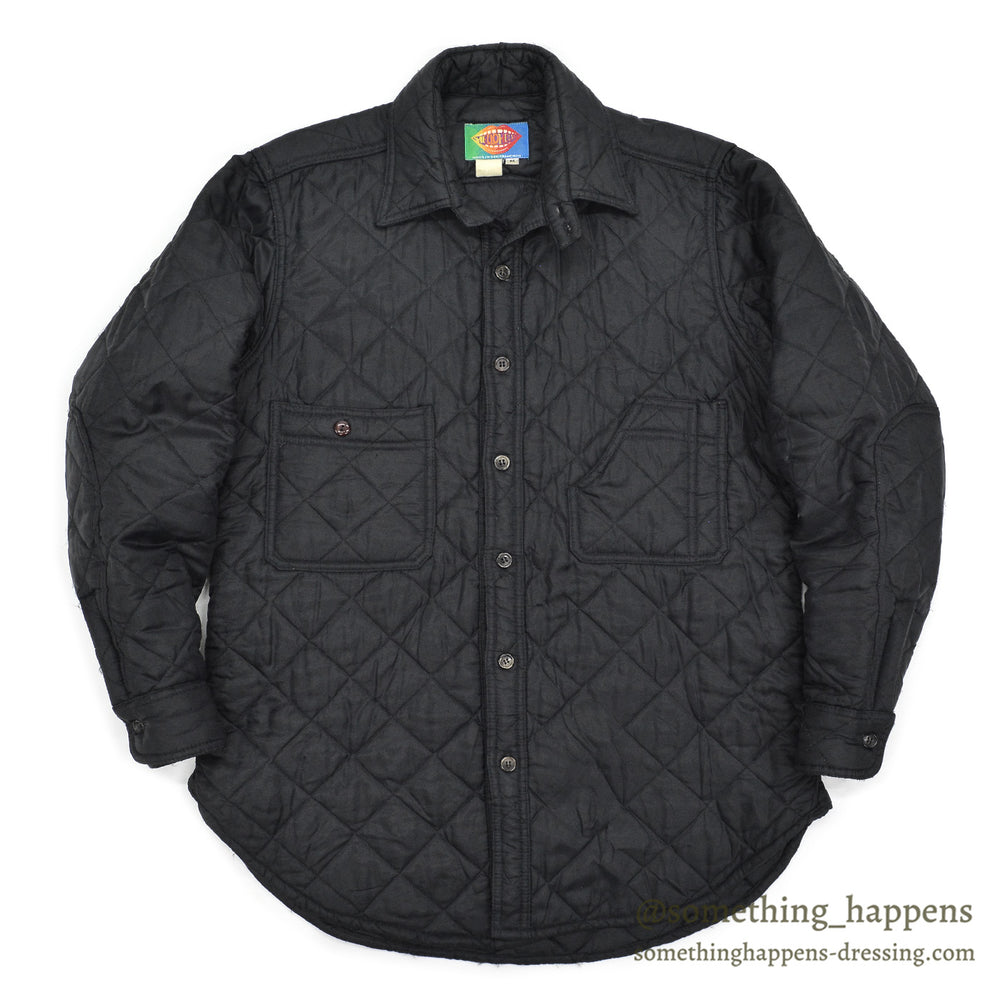 ~1990's HELLO HELLO BLACK QUILTING WORK SHIRT / CHIN STRAP ... M