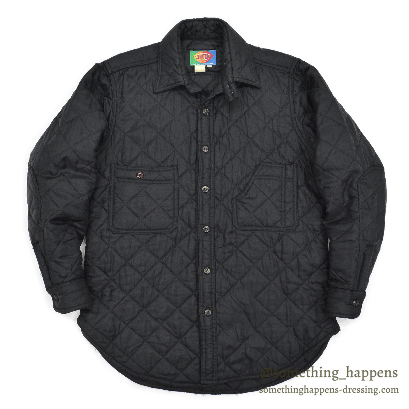 ~1990's HELLO HELLO BLACK QUILTING WORK SHIRT / CHIN STRAP ... M