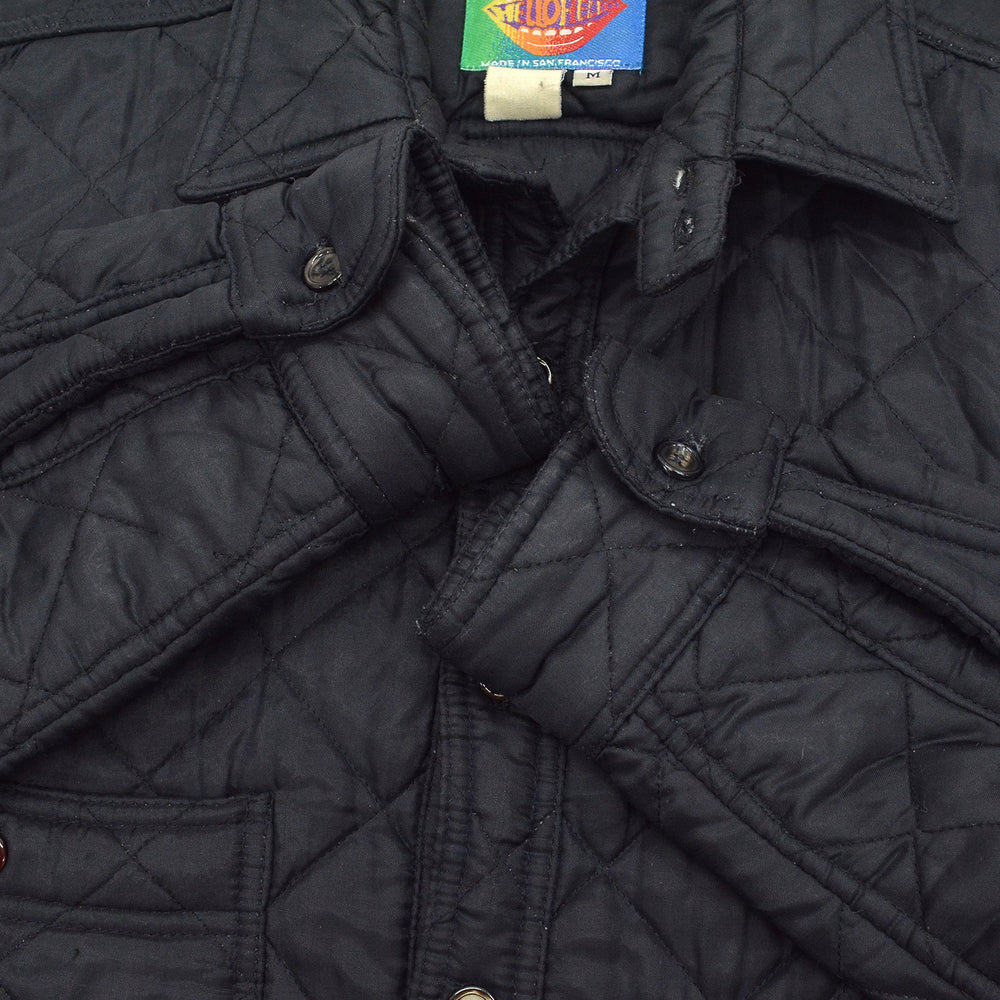 ~1990's HELLO HELLO BLACK QUILTING WORK SHIRT / CHIN STRAP ... M