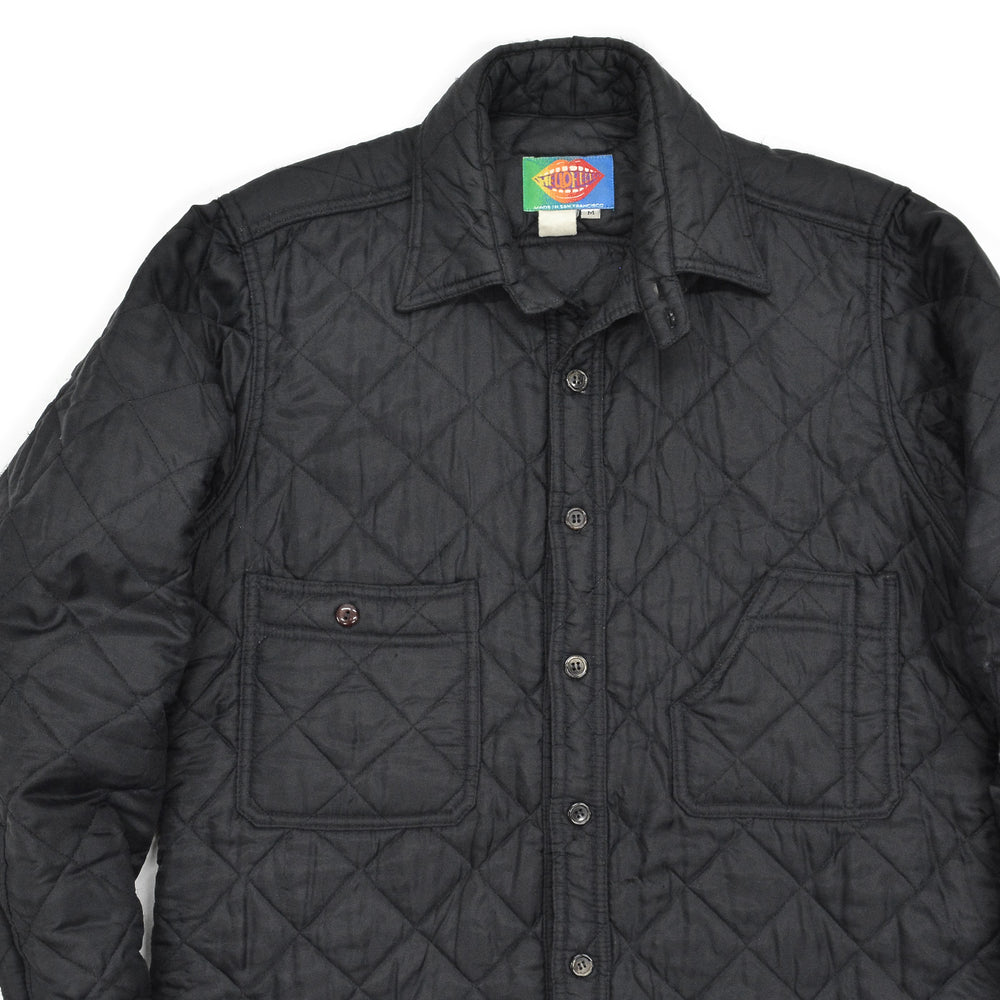 ~1990's HELLO HELLO BLACK QUILTING WORK SHIRT / CHIN STRAP ... M