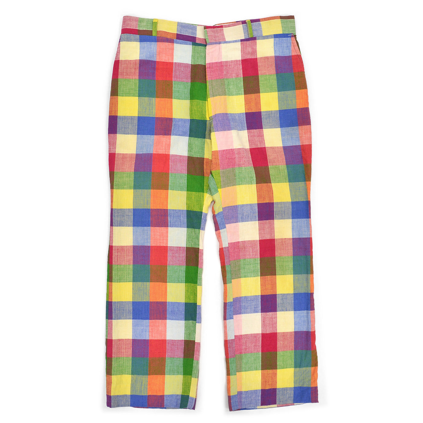 1970's THOMSON INDIA MADRAS MULTI COLOR BLOCK PANTS ... W35.5/L28.5