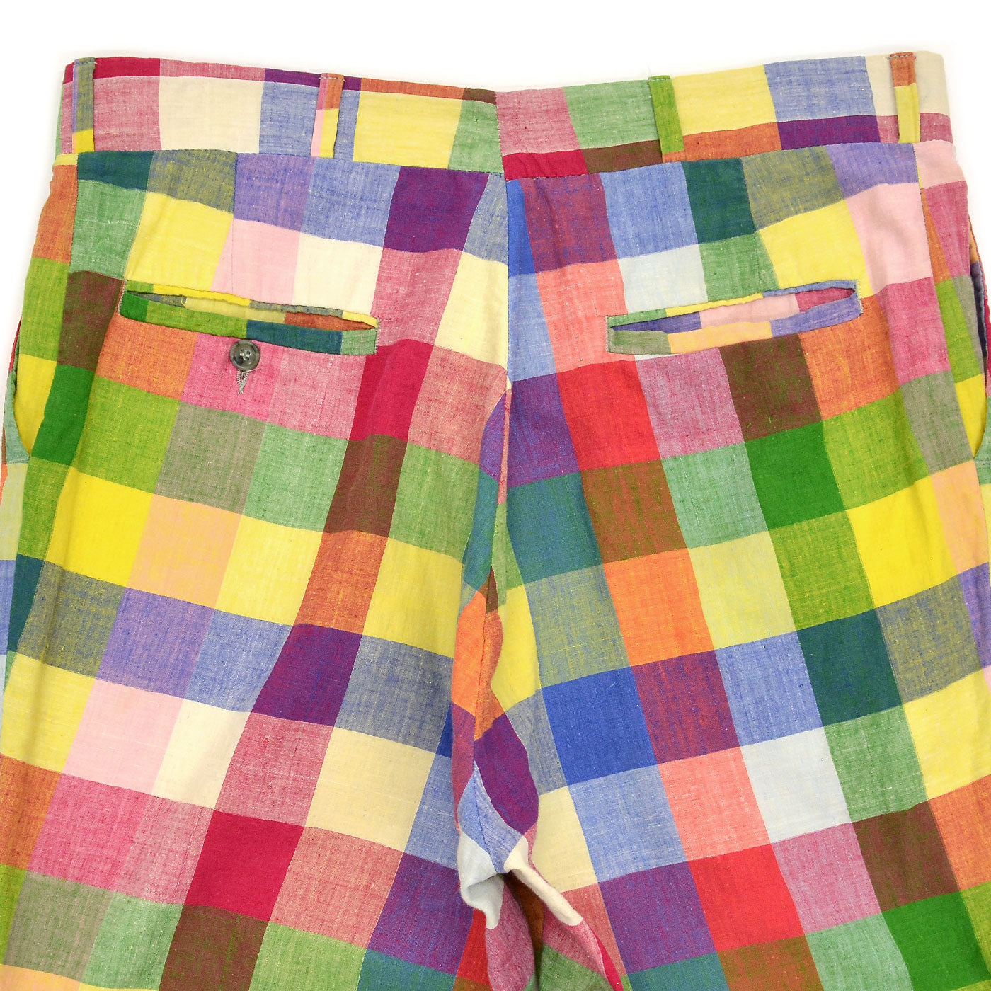 1970's THOMSON INDIA MADRAS MULTI COLOR BLOCK PANTS ... W35.5/L28.5