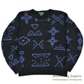 1980s J.CREW NATIVE PATTERN LINEN COTTON SWEATER / BLACK AND BLUE ... M