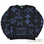 1980's J.CREW NATIVE PATTERN LINEN COTTON SWEATER / BLACK AND BLUE ... M