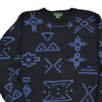 1980's J.CREW NATIVE PATTERN LINEN COTTON SWEATER / BLACK AND BLUE ... M
