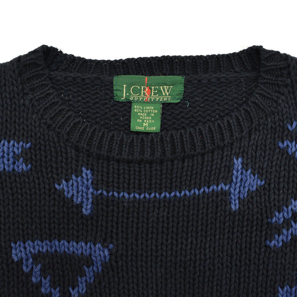 1980s J.CREW NATIVE PATTERN LINEN COTTON SWEATER / BLACK AND BLUE ... M