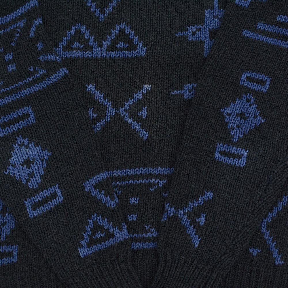 1980s J.CREW NATIVE PATTERN LINEN COTTON SWEATER / BLACK AND BLUE ... M