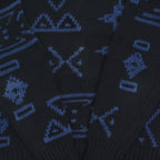 1980's J.CREW NATIVE PATTERN LINEN COTTON SWEATER / BLACK AND BLUE ... M