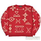 1980's J.CREW NATIVE PATTERN LINEN COTTON SWEATER / RED AND WHITE ... M