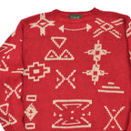1980's J.CREW NATIVE PATTERN LINEN COTTON SWEATER / RED AND WHITE ... M