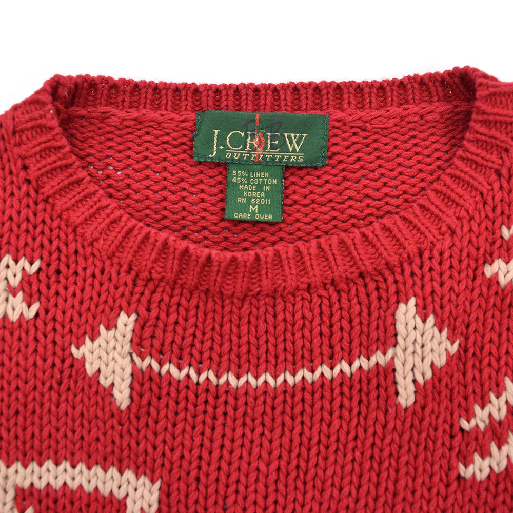 1980s J.CREW NATIVE PATTERN LINEN COTTON SWEATER / RED AND WHITE ... M