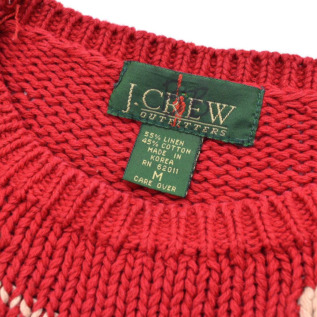 1980's J.CREW NATIVE PATTERN LINEN COTTON SWEATER / RED AND WHITE ... M