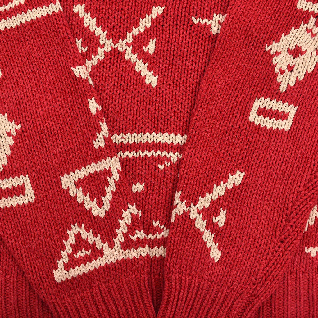 1980's J.CREW NATIVE PATTERN LINEN COTTON SWEATER / RED AND WHITE ... M