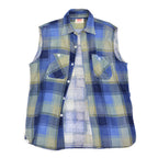 1960s MONTGOMERY WARD PLAID PRINT FLANNEL SHIRT / CUT-OFF ... M