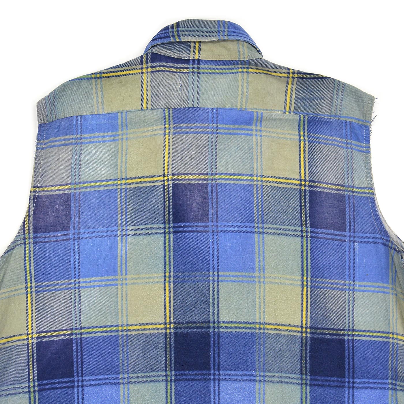 1960s MONTGOMERY WARD PLAID PRINT FLANNEL SHIRT / CUT-OFF ... M
