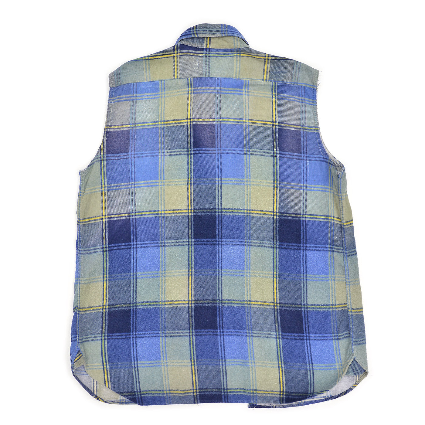 1960s MONTGOMERY WARD PLAID PRINT FLANNEL SHIRT / CUT-OFF ... M