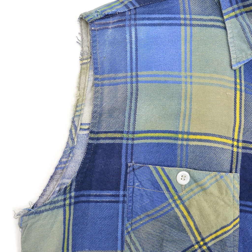 1960s MONTGOMERY WARD PLAID PRINT FLANNEL SHIRT / CUT-OFF ... M