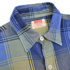 1960s MONTGOMERY WARD PLAID PRINT FLANNEL SHIRT / CUT-OFF ... M